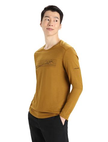 Icebreaker Merino 200 Oasis Long Sleeve Crewe Ski Stripes Férfi Base Layers Barna | HU 1368MQZA